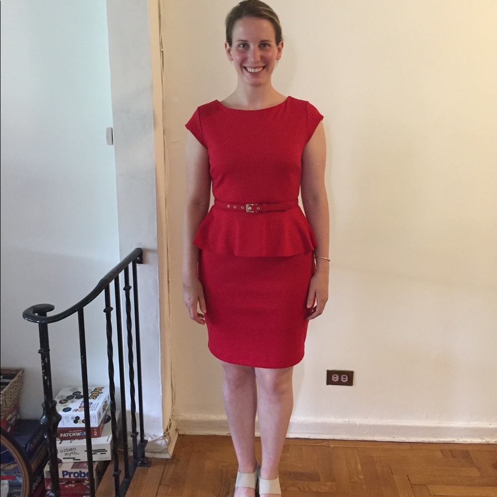 Body Hugging Red Peplum Dress - S